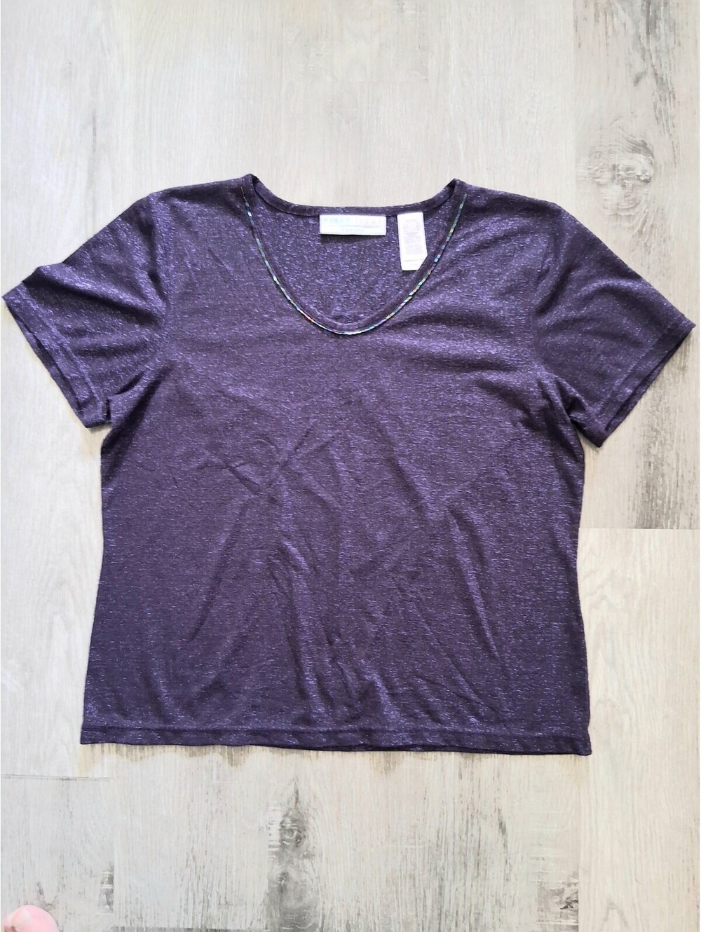 VTG First Issue Liz Claiborne Petite XL Purple Shimmer Blouse Short Sleeve Top